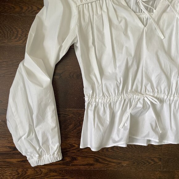 Derek Lam 10 Crosby White Cotton Breanna Gathered Top Blouse-Size 0 - Picture 3 of 10